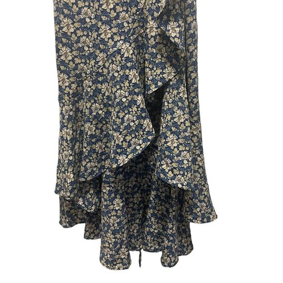 New Max Studio Blue Floral Sleeveless Wrap Dress Women’s Size Large Hi Low - Picture 3 of 7